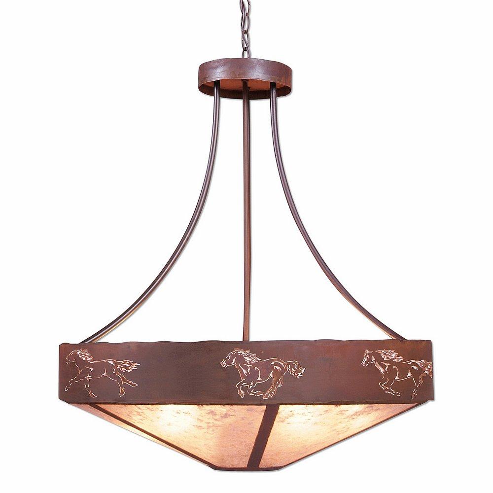 Ridgemont Chandelier Medium - Shade Bottom - Horse Cutout - Almond Mica Shade - Rust Patina Finish