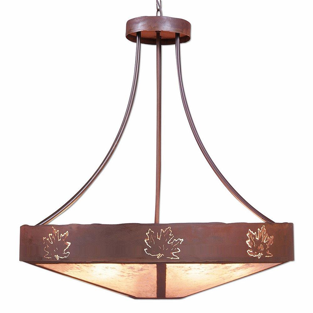 Ridgemont Chandelier Large - Shade Bottom - Maple Cutout - Almond Mica Shade - Rust Patina Finish