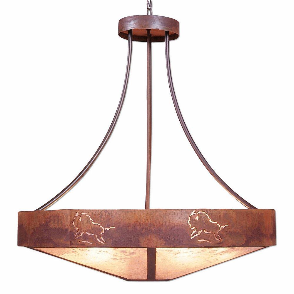 Ridgemont Chandelier Large - Shade Bottom - Bison - Almond Mica Shade - Rust Patina Finish