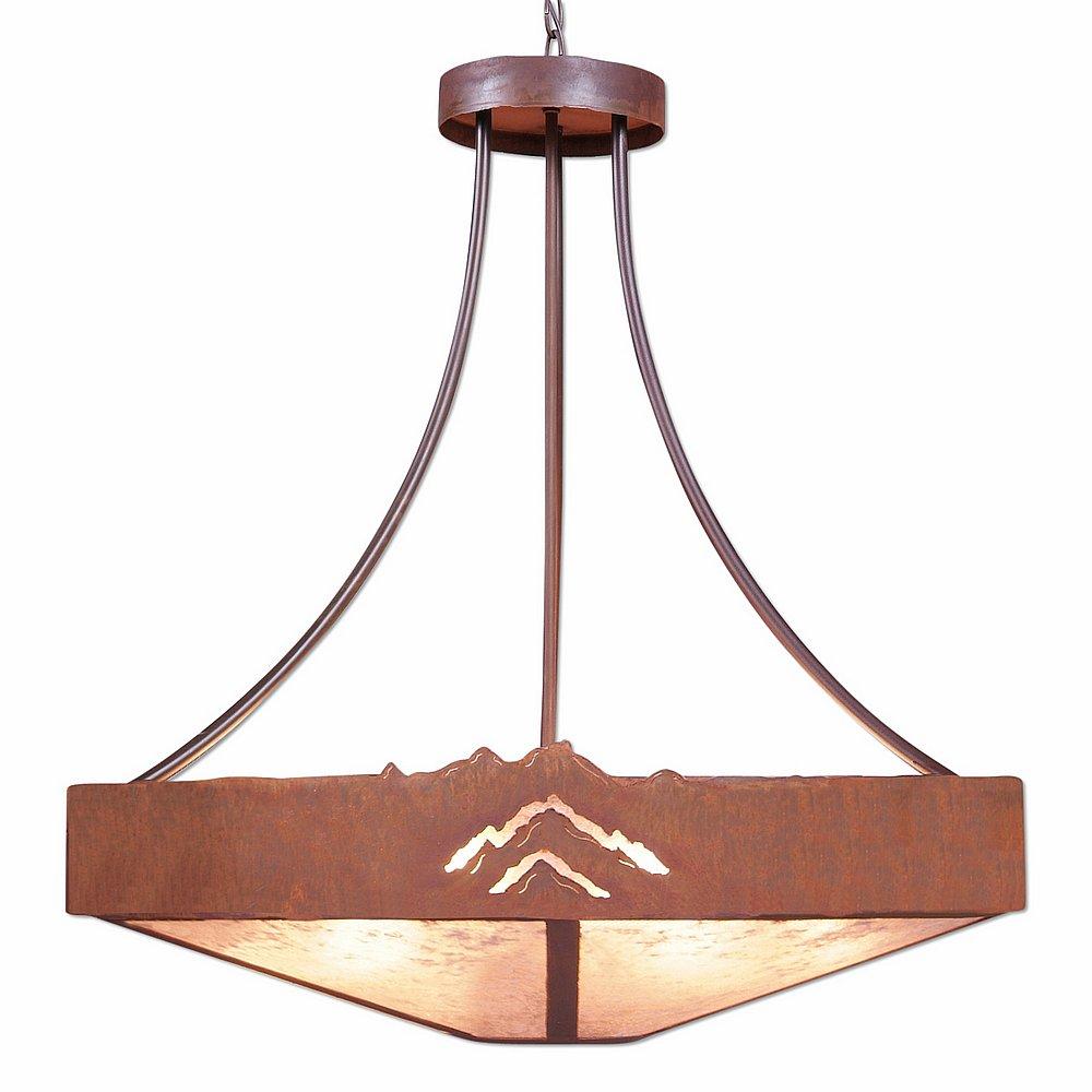 Ridgemont Chandelier Large - Shade Bottom - Mountain - Almond Mica Shade - Rust Patina Finish