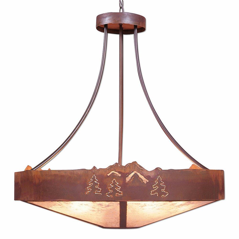 Ridgemont Chandelier Large - Shade Bottom - Mountain-Pine Tree Cutouts - Almond Mica Shade