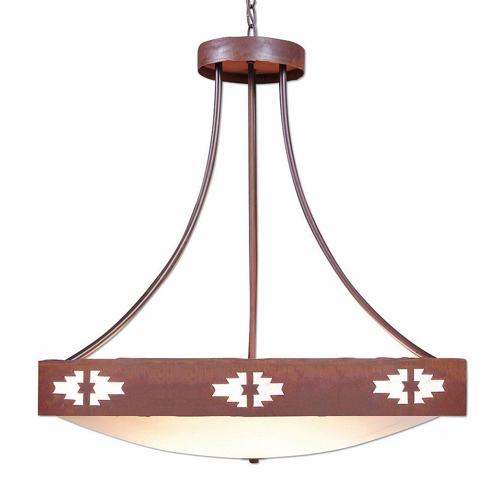 Ridgemont Chandelier Large - Bowl Bottom - Pueblo - Frost White Acrylic Bowl - Rust Patina Finish