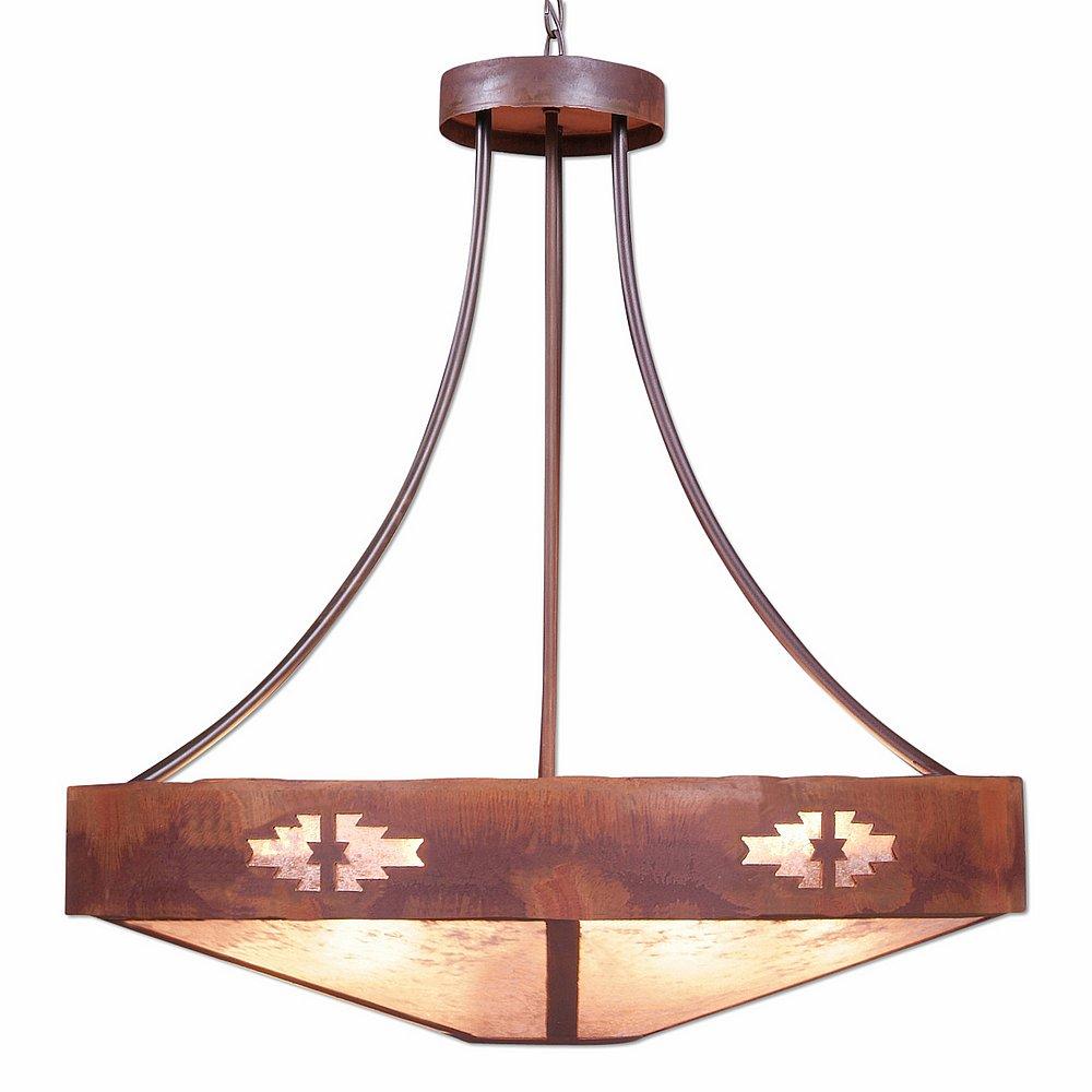 Ridgemont Chandelier Large - Shade Bottom - Pueblo - Almond Mica Shade - Rust Patina Finish