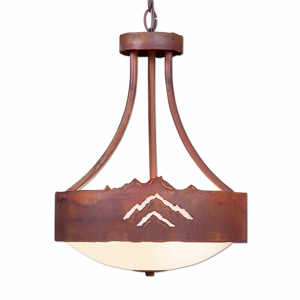 Ridgemont Foyer Chandelier Medium - Mountain - Frosted Glass Bowl - Rust Patina Finish