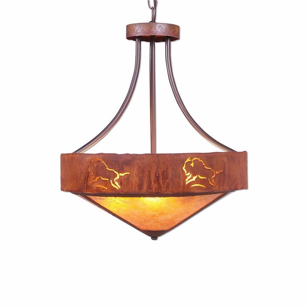 Ridgemont Foyer Chandelier Large Short - Shade Bottom - Bison - Amber Mica Shade