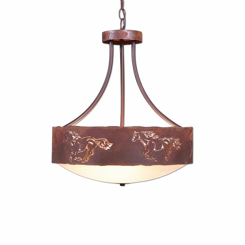 Ridgemont Foyer Chandelier Large Short - Bowl Bottom - Horse Cutout - Frosted Glass Bowl