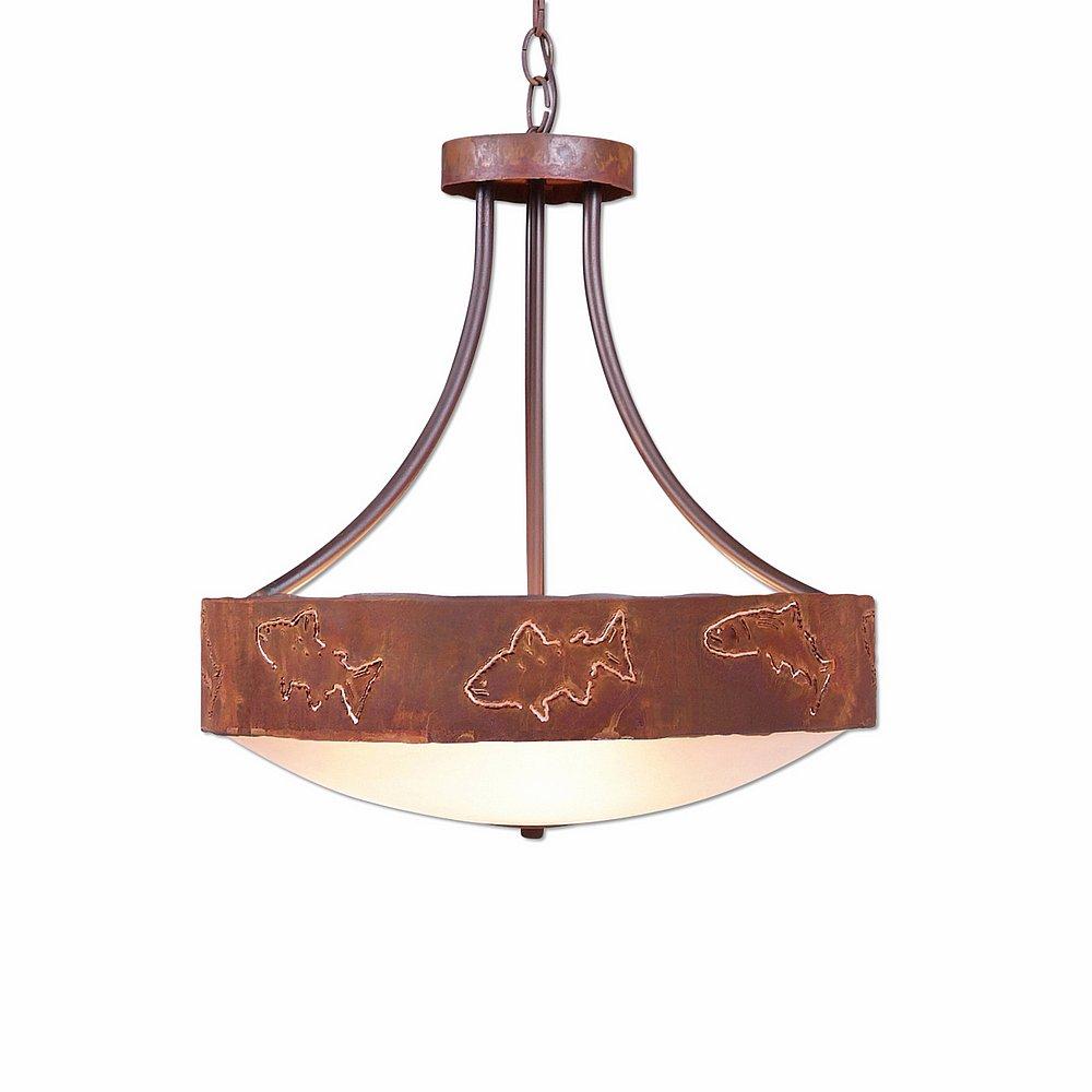 Ridgemont Foyer Chandelier Large Short - Bowl Bottom - Fish Cutout - Frosted Glass Bowl