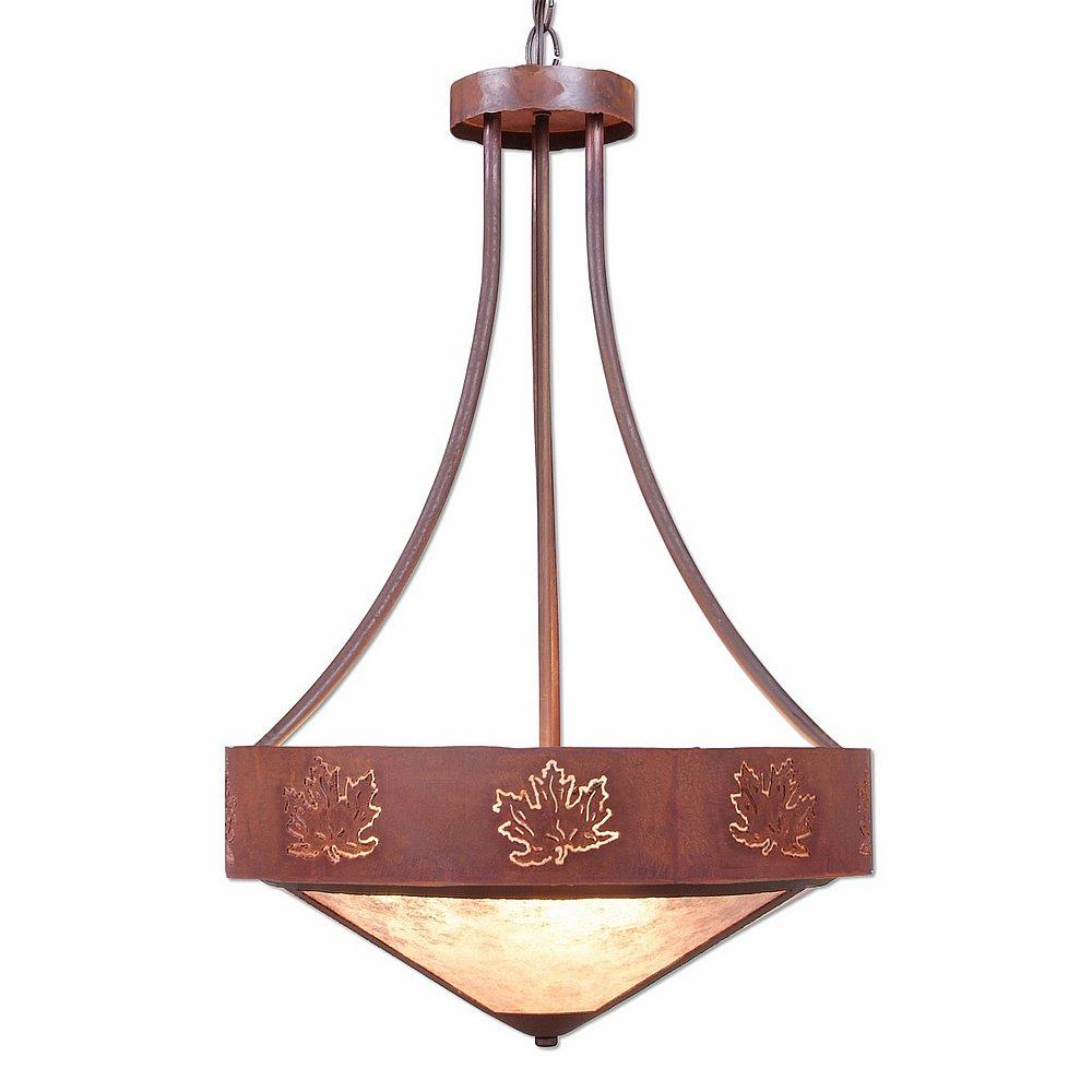 Ridgemont Foyer Chandelier Large Tall - Shade Bottom - Maple Cutout - Almond Mica Shade