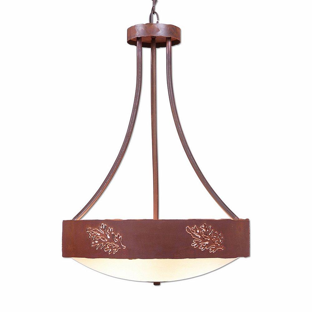 Ridgemont Foyer Chandelier Large Tall - Bowl Bottom - Cedar Bough Cutout - Frosted Glass Bowl