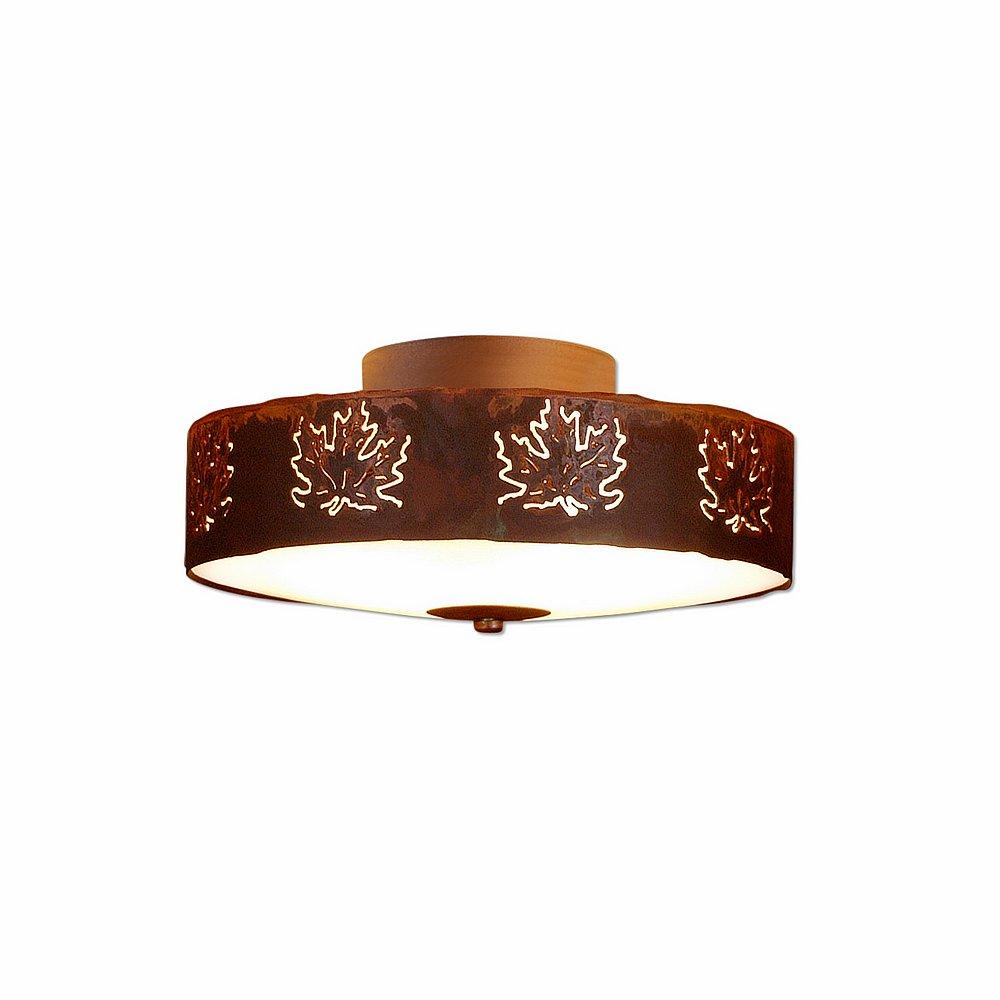 Ridgewood Close-to-Ceiling Small - Maple Cutout - Frosted Glass Bowl - Rust Patina Finish