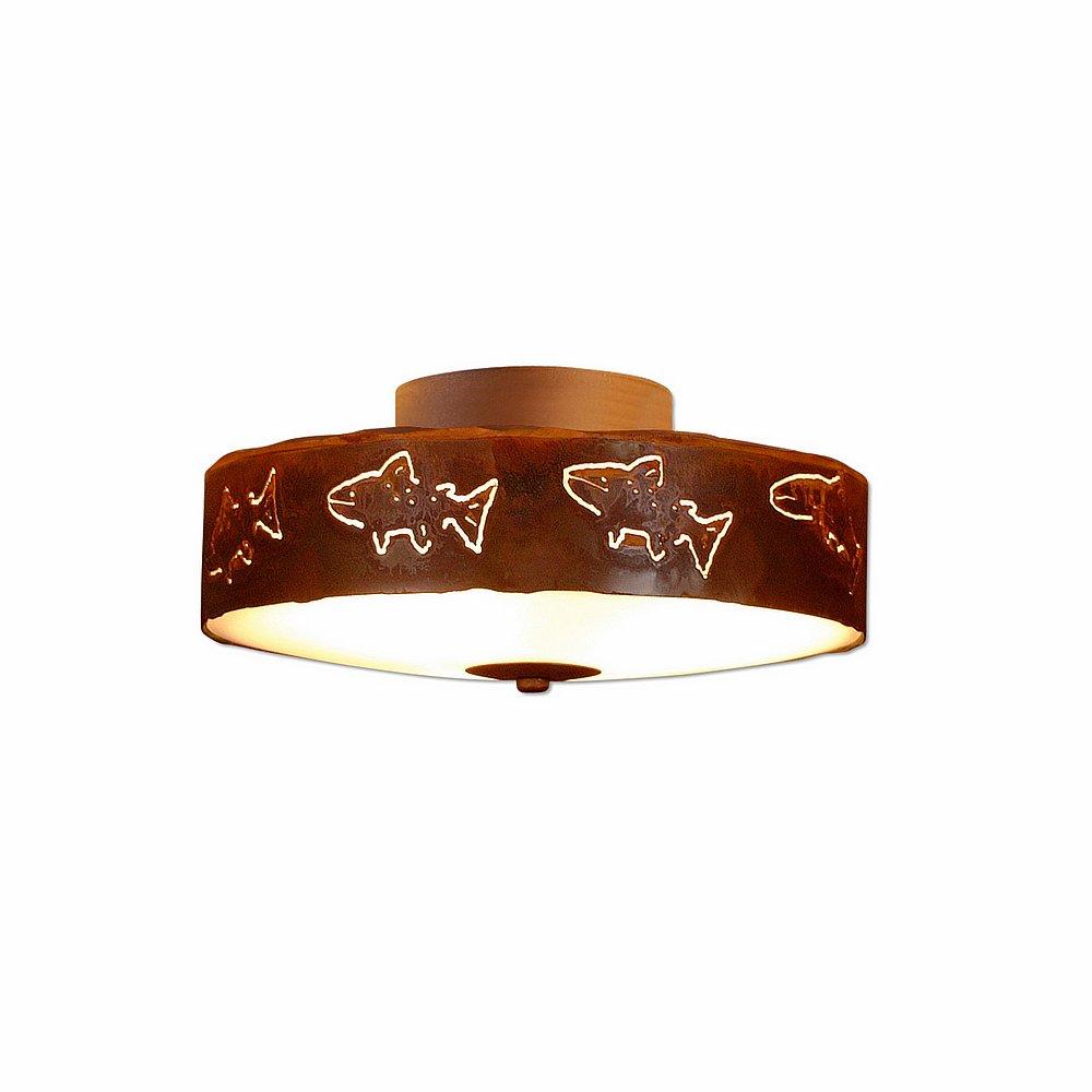 Ridgewood Close-to-Ceiling Small - Fish Cutout - Frosted Glass Bowl - Rust Patina Finish