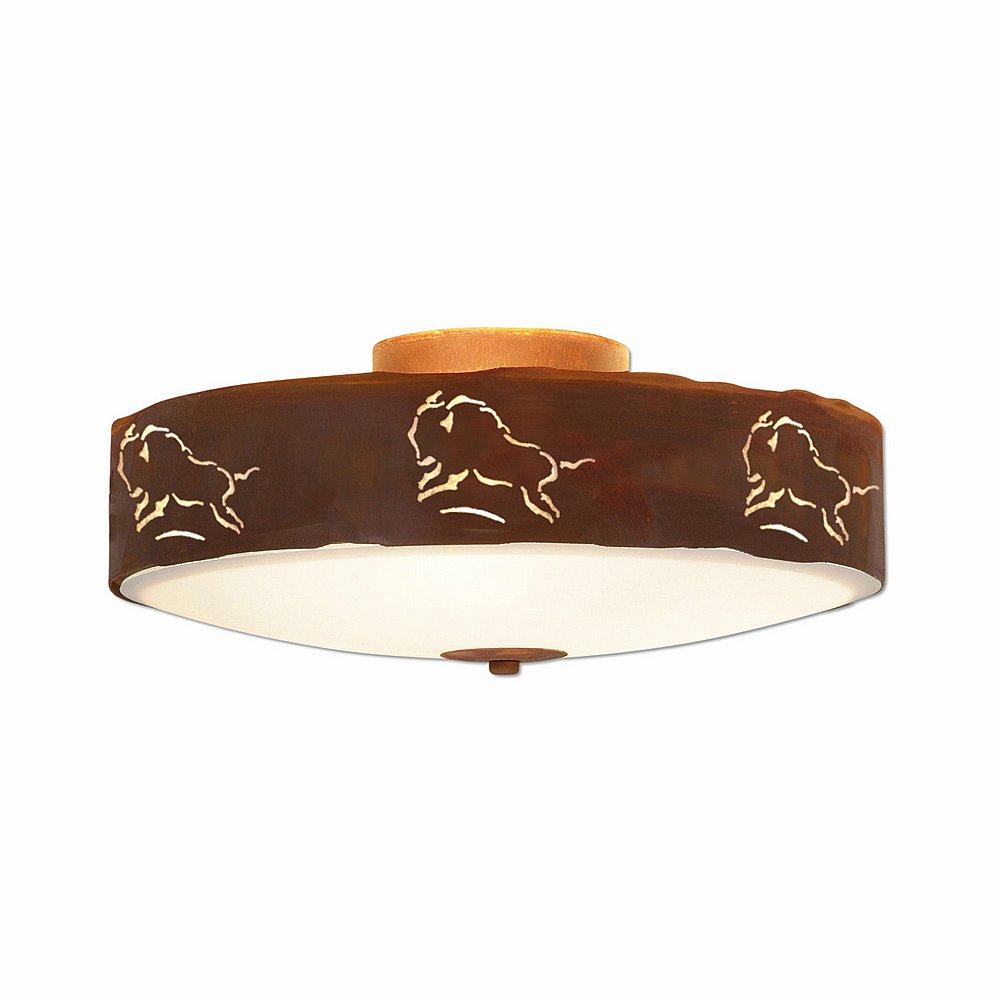 Ridgewood Close-to-Ceiling Large - Bison - Frosted Glass Bowl - Rust Patina Finish