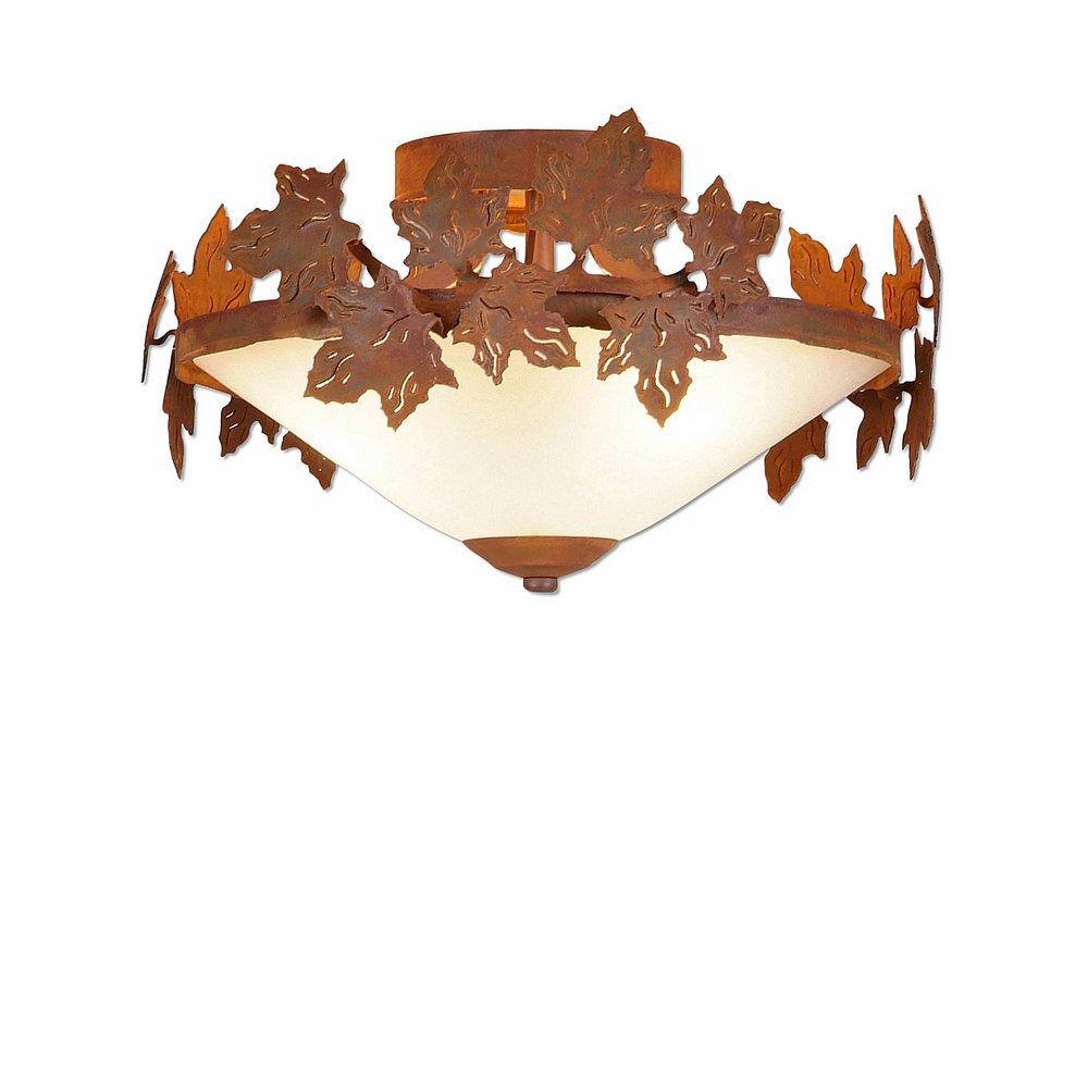 Wisley Close-to-Ceiling - Maple Leaf - Frosted Glass Bowl - Rust Patina Finish