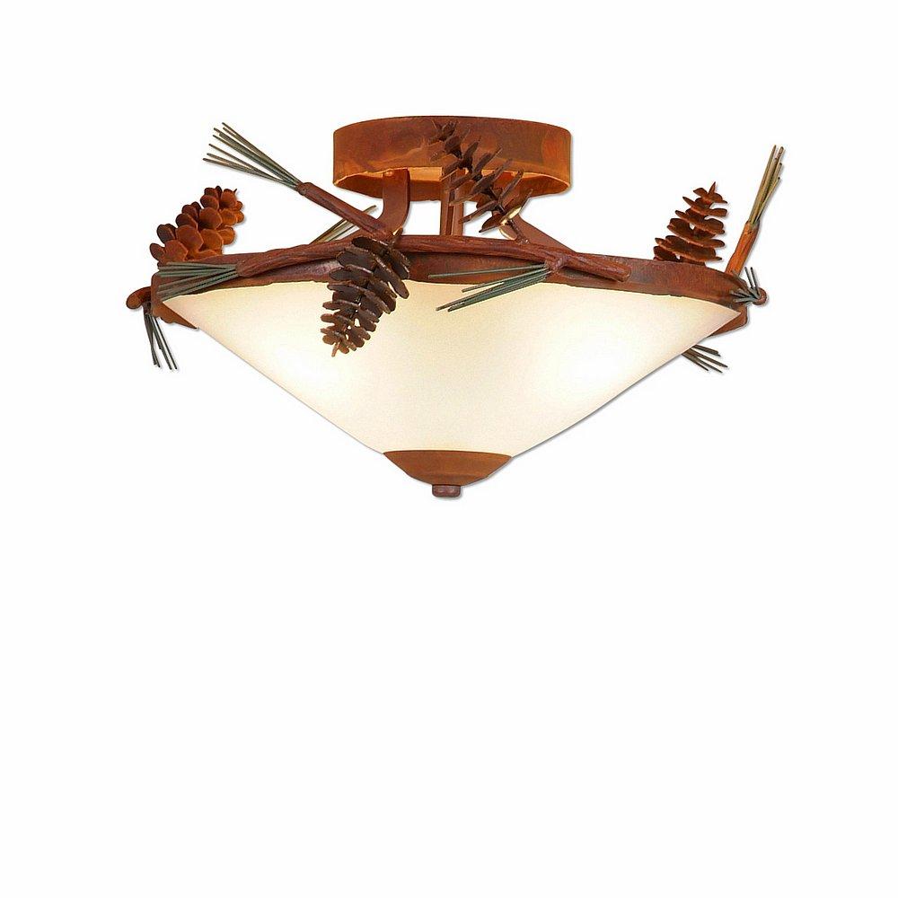 Wisley Close-to-Ceiling - Pine Cone - Frosted Glass Bowl - Pine Tree Green-Rust Patina base Finish