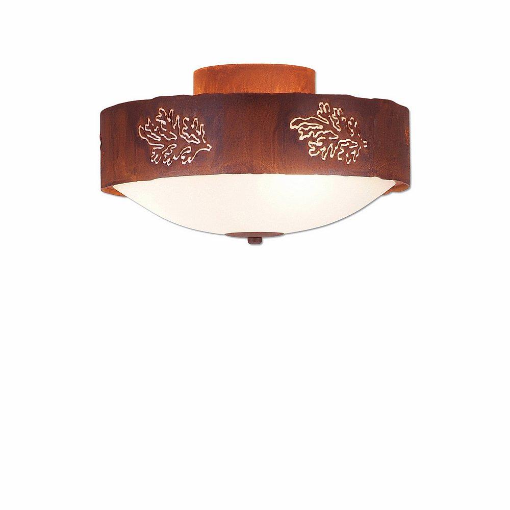 Ridgemont Close-to-Ceiling Medium - Cedar Cutout - Frosted Glass Bowl - Rust Patina Finish