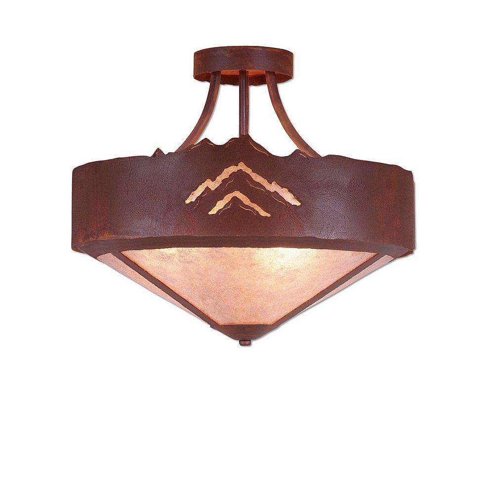 Ridgemont Semi-Flush Large Short - Shade Bottom - Mountain - Almond Mica Shade - Rust Patina Finish