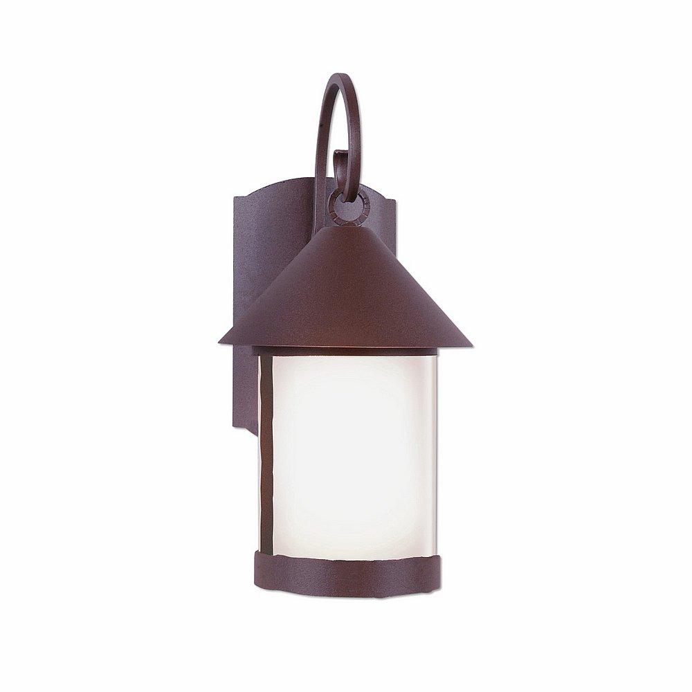 Vista Lantern Sconce - Rustic Plain - Frosted Glass Bowl - Rustic Brown Finish