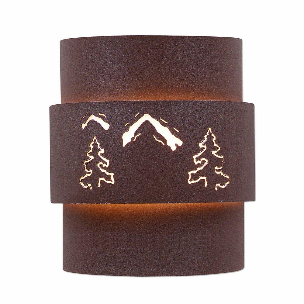 Northridge Sconce Large - Mountain-Pine Tree Cutouts - Rustic Brown Finish