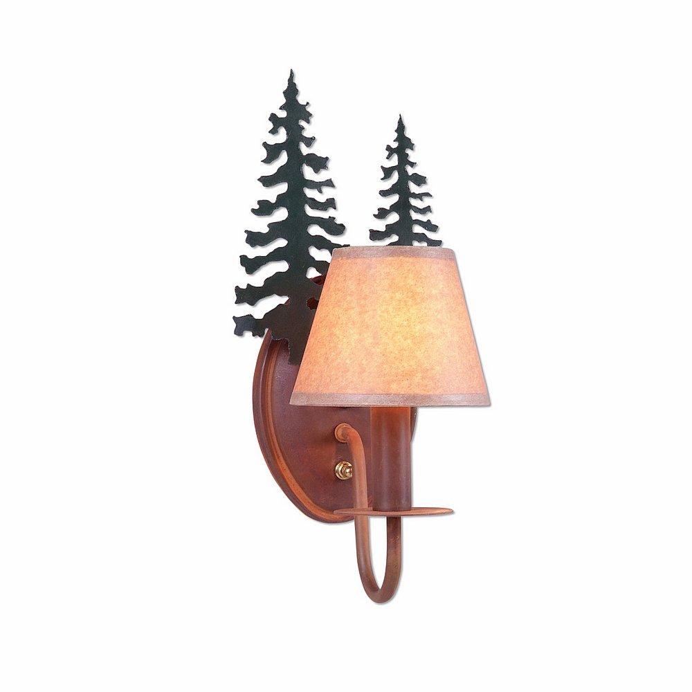 Diablo Sconce - Cedar Tree - Waxed Kraft Lampshade - Cedar Green-Rust Patina base Finish