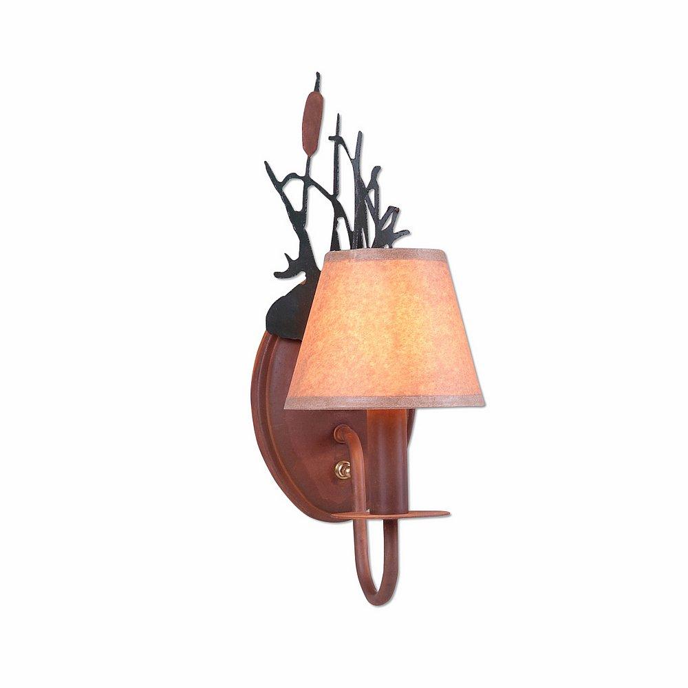 Diablo Sconce - Cattails - Waxed Kraft Lampshade - Cedar Green-Rust Patina base Finish