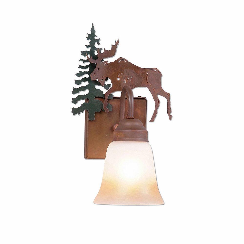 Wasatch Single Sconce - Mountain Moose - Two-Toned Amber Cream Bell Glass - Cedar Green