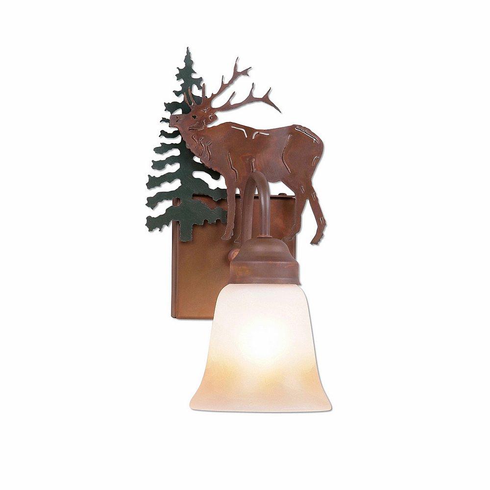 Wasatch Single Sconce - Mountain Elk - Two-Toned Amber Cream Bell Glass - Cedar Green