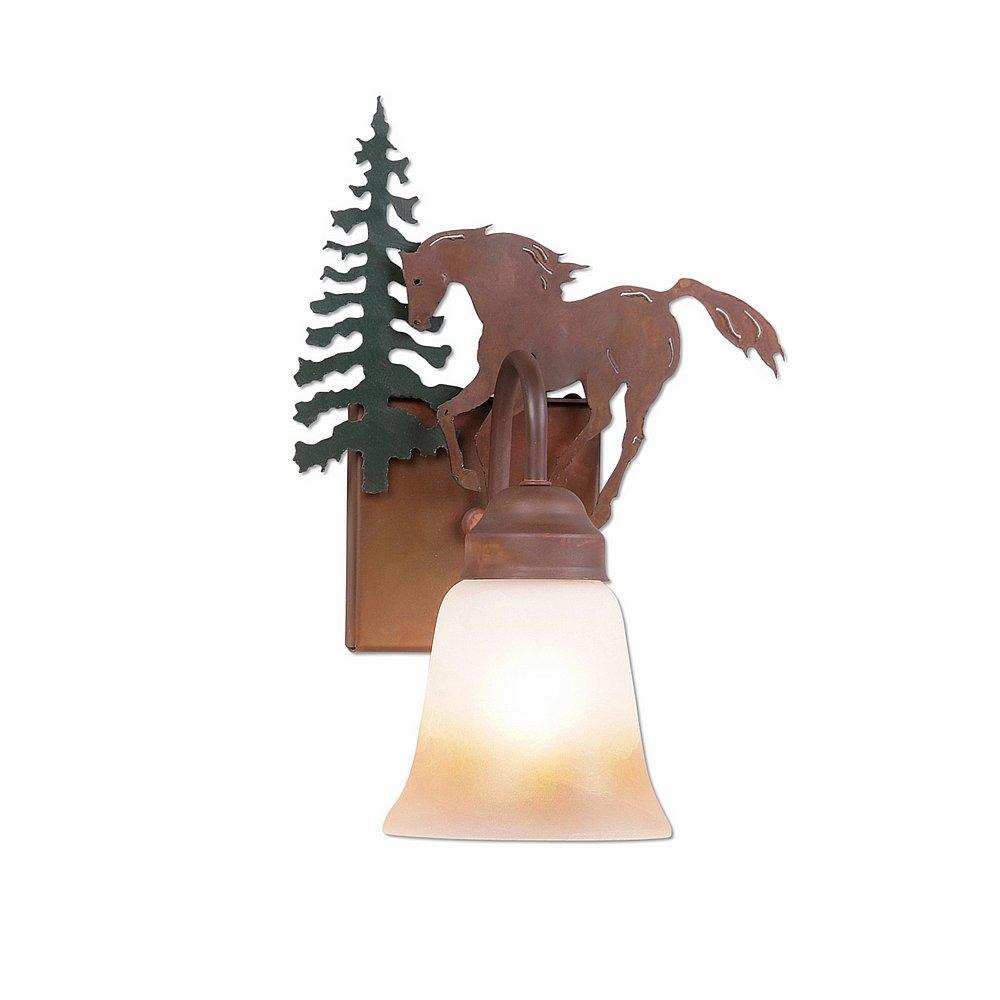 Wasatch Single Sconce - Mountain Horse - Two-Toned Amber Cream Bell Glass - Cedar Green