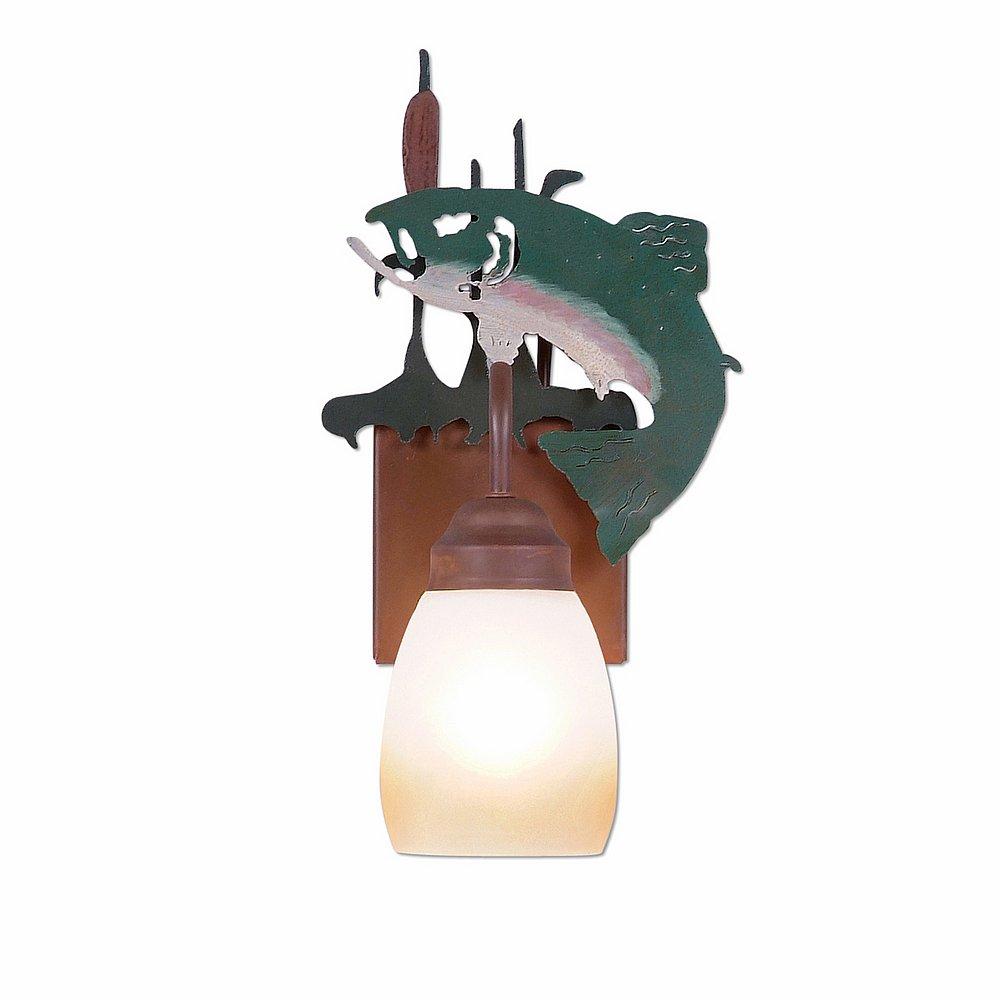 Wasatch Single Sconce - Trout - Two-Toned Amber Egg Bell Glass - Fish Stain-Rust Patina base Finish