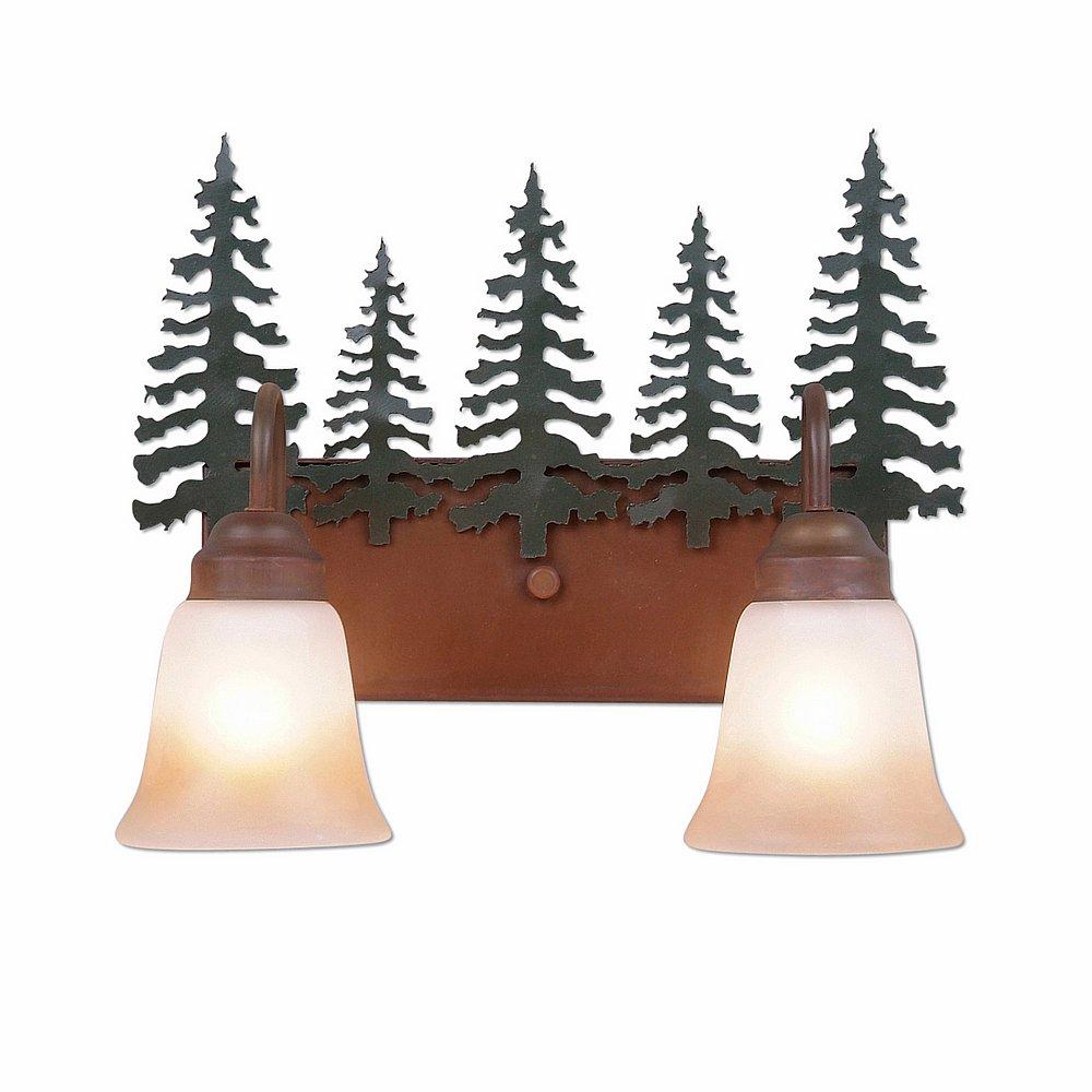 Wasatch Double Bath Vanity Light - Cedar Tree - Two-Toned Amber Cream Bell Glass - Cedar Green