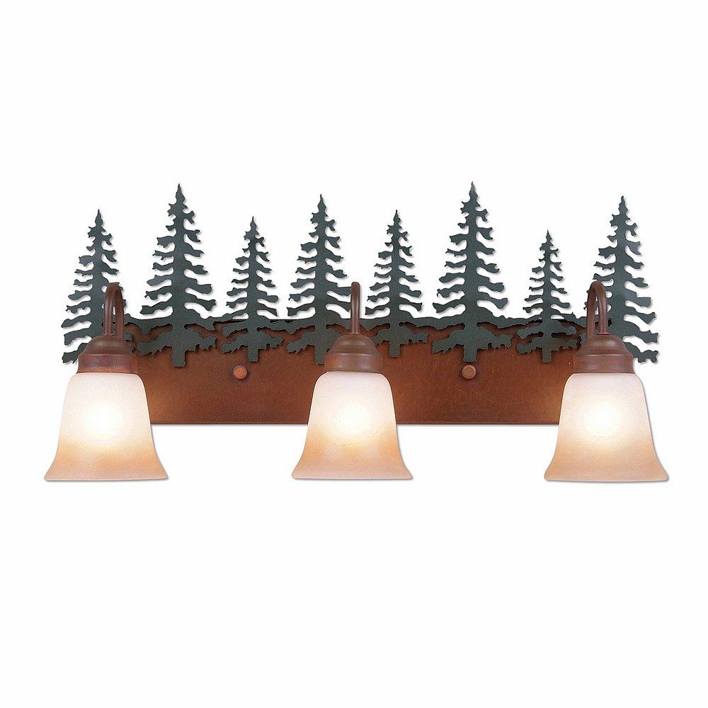 Wasatch Triple Bath Vanity Light - Cedar Tree - Two-Toned Amber Cream Bell Glass - Cedar Green