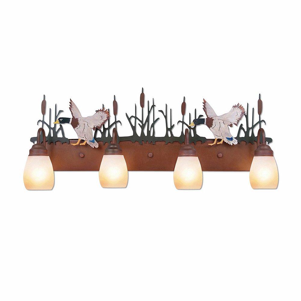 Wasatch Quad Bath Vanity Light - Mallard - Two-Toned Amber Egg Bell Glass - Waterfowl Gray