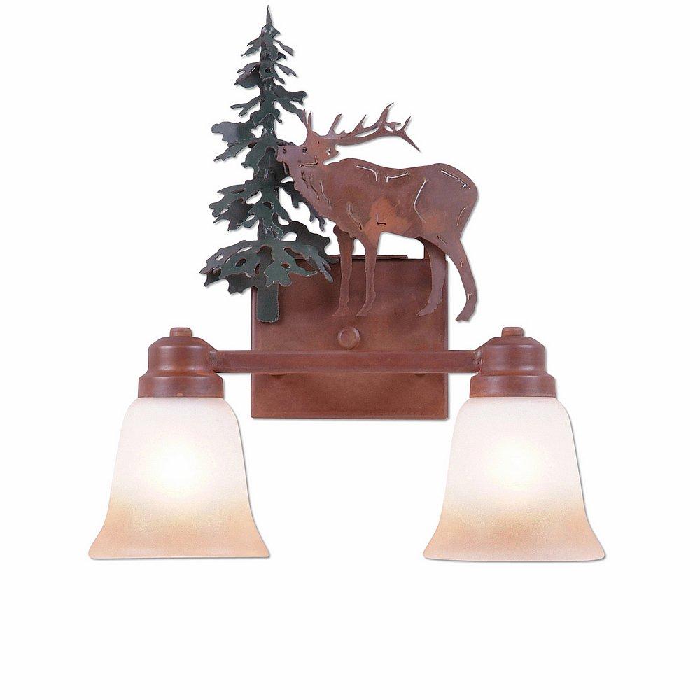 Parkshire Double Bath Vanity Light - Valley Elk - Two-Toned Amber Cream Bell Glass - Cedar Green