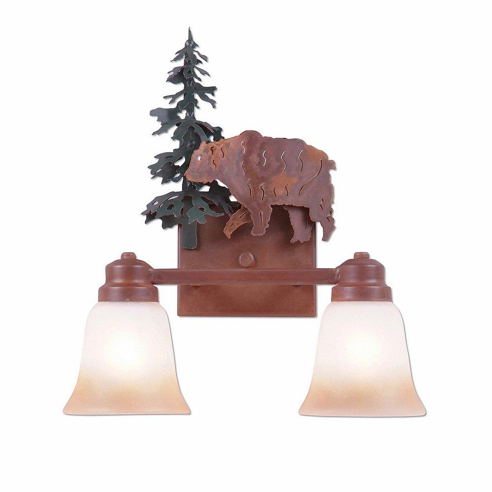 Parkshire Double Bath Vanity Light - Bear - Two-Toned Amber Cream Bell Glass - Cedar Green