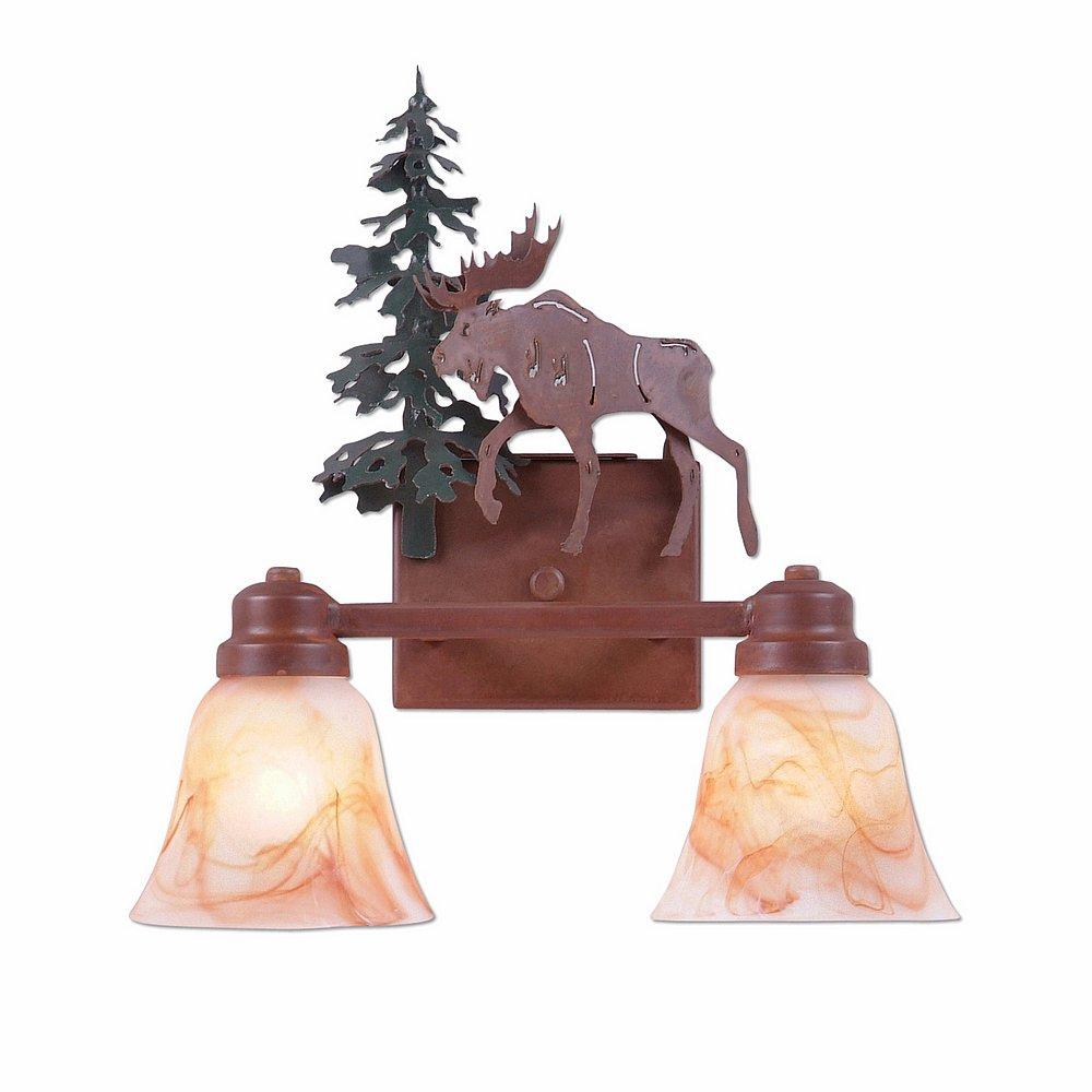 Parkshire Double Bath Vanity Light - Mountain Moose - Marbled Amber Swirl Bell Glass