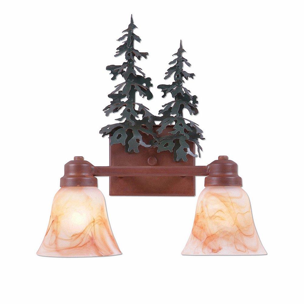 Parkshire Double Bath Vanity Light - Hemlock - Marbled Amber Swirl Bell Glass - Cedar Green