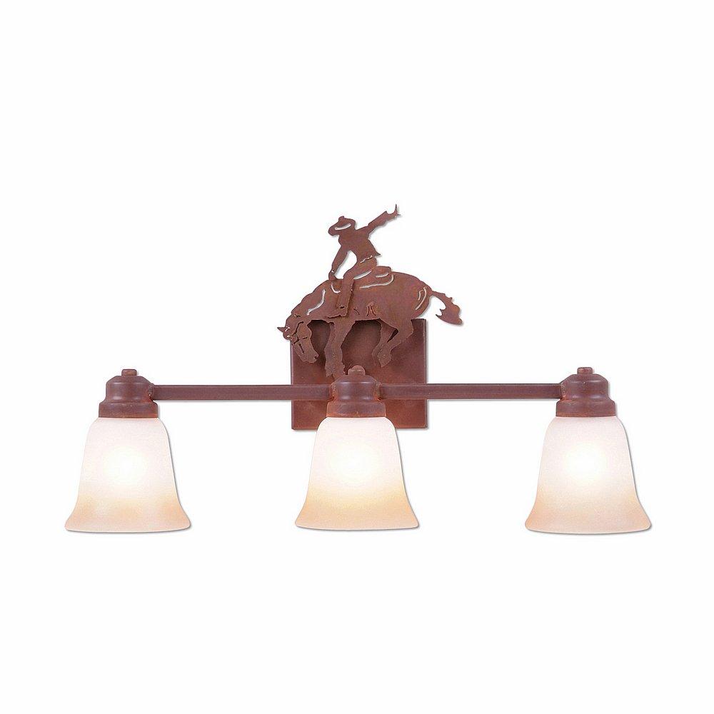 Parkshire Triple Bath Vanity Light - Bucking Bronco - Two-Toned Amber Cream Bell Glass