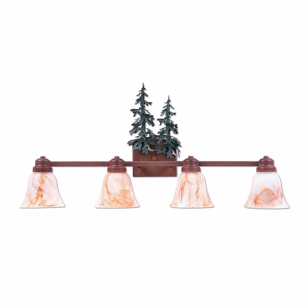 Parkshire Quad Bath Vanity Light - Hemlock - Marbled Amber Swirl Bell Glass - Cedar Green