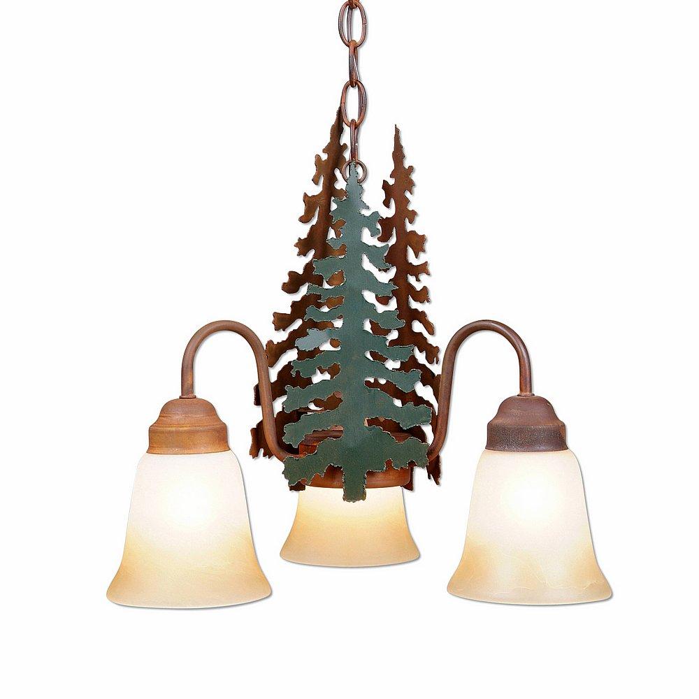 Sierra Mini-Chandelier - Cedar Tree - Two-Toned Amber Cream Bell Glass - Cedar Green