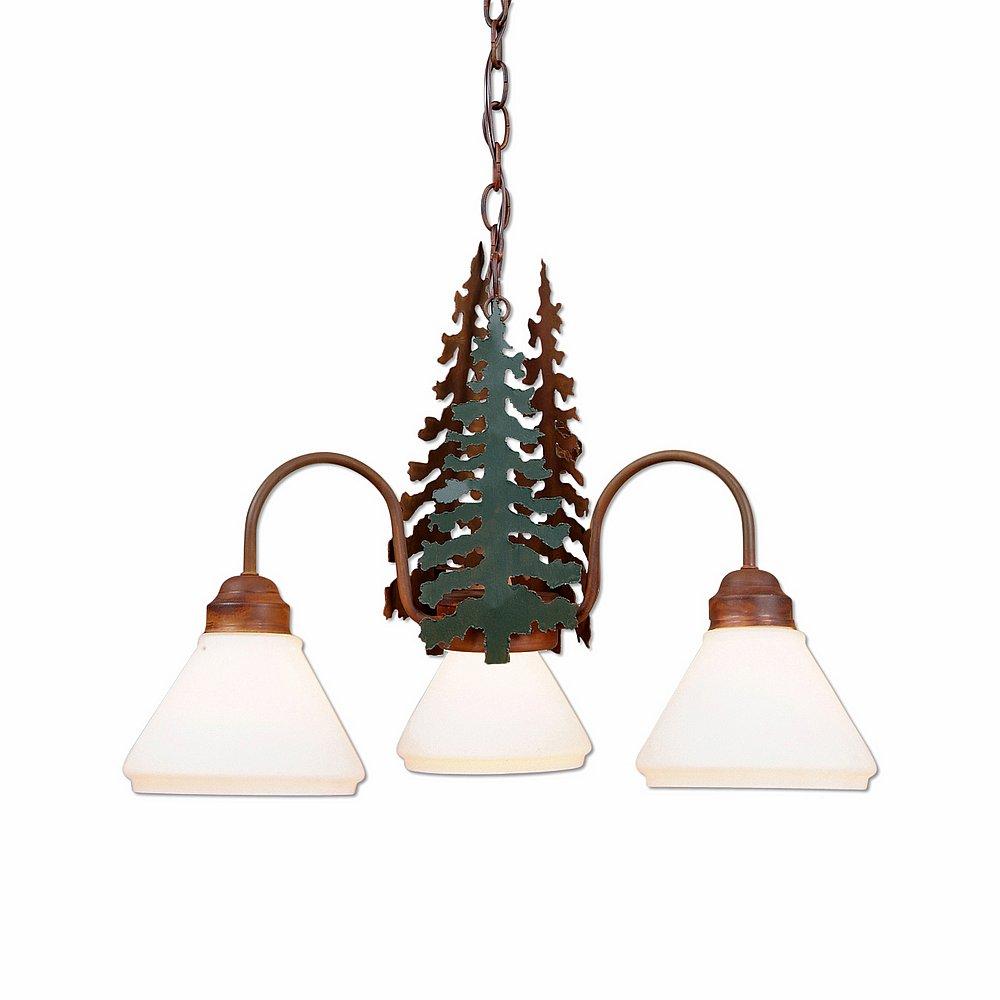 Cedarlake Triple Chandelier - Cedar Tree - Opal White Cone Glass - Cedar Green