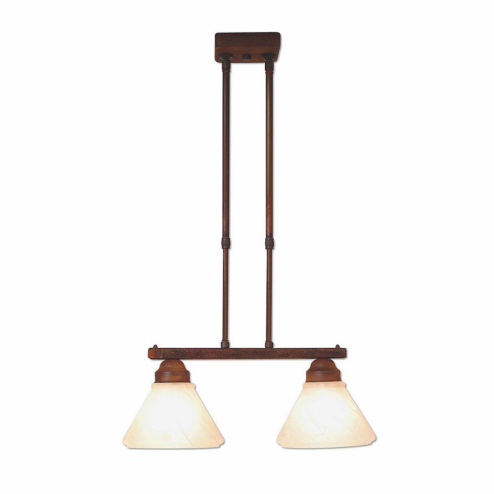 Cedarwood Kitchen Island Light Double - Rustic Plain - Opal White Cone Glass - Rust Patina Finish