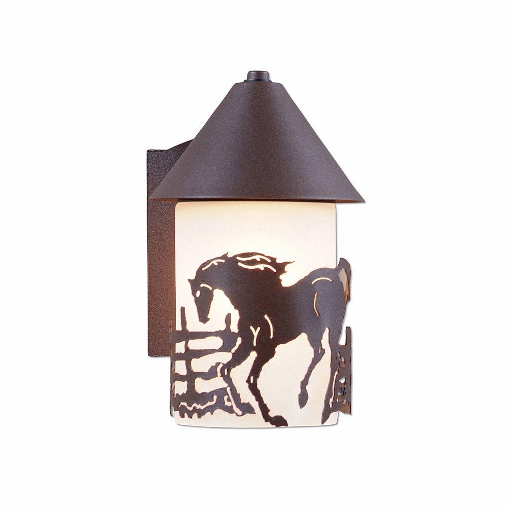 Cedarline Sconce - Mountain Horse - Frosted Glass Bowl - Rustic Brown Finish