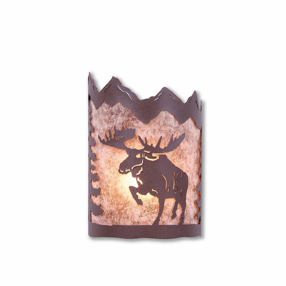 Cascade Sconce Small - Alaska Moose - Almond Mica Shade - Rustic Brown Finish