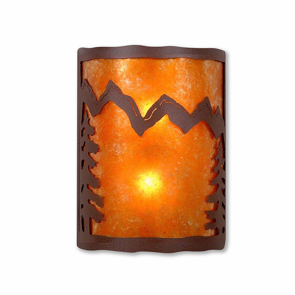 Cascade Sconce Large - Rustic Plain - Amber Mica Shade - Rustic Brown Finish