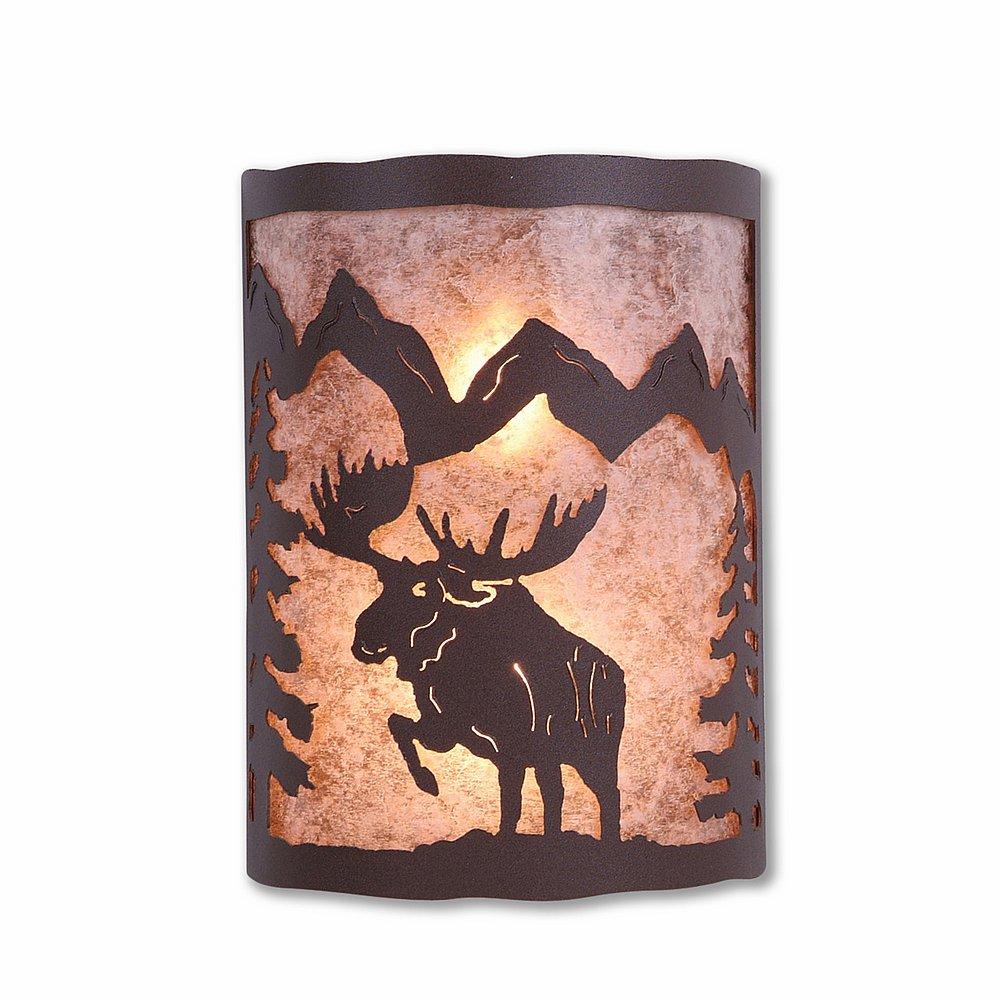 Cascade Sconce Large - Alaska Moose - Almond Mica Shade - Rustic Brown Finish