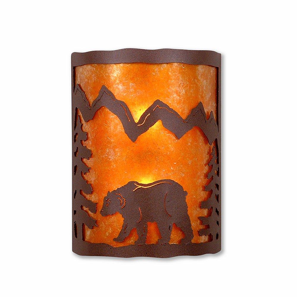 Cascade Sconce Large - Mountain Bear - Amber Mica Shade - Rustic Brown Finish