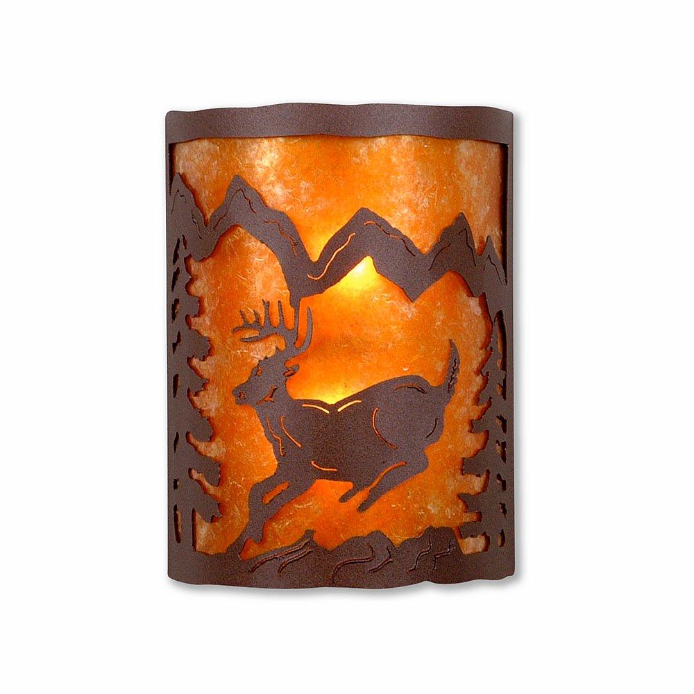 Cascade Sconce Large - Mountain Deer - Amber Mica Shade - Rustic Brown Finish