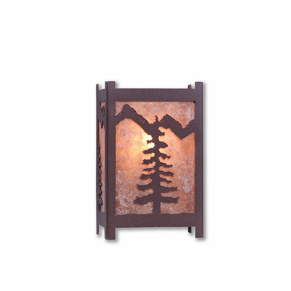 Seneca Small Sconce - Spruce Tree - Almond Mica Shade - Rustic Brown Finish