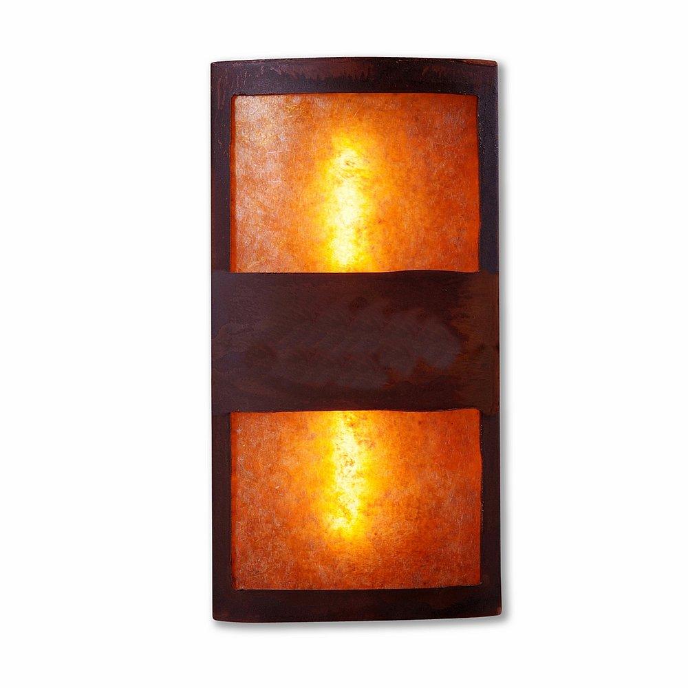 Benton Sconce - Rustic Plain - Amber Mica Shade - Rust Patina Finish