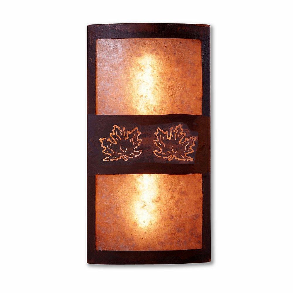 Benton Sconce - Maple Cutout - Almond Mica Shade - Rust Patina Finish