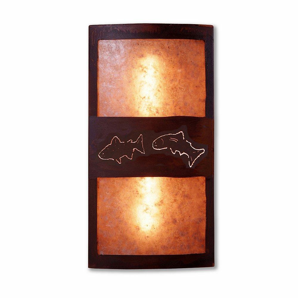 Benton Sconce - Fish Cutout - Almond Mica Shade - Rust Patina Finish